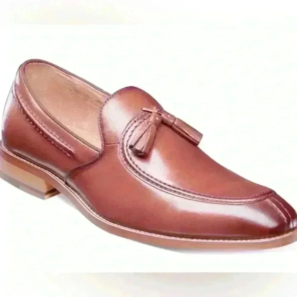 Stacy Adams Donovan Leather Tassel Loafer Memory Foam Cognac SZ 10